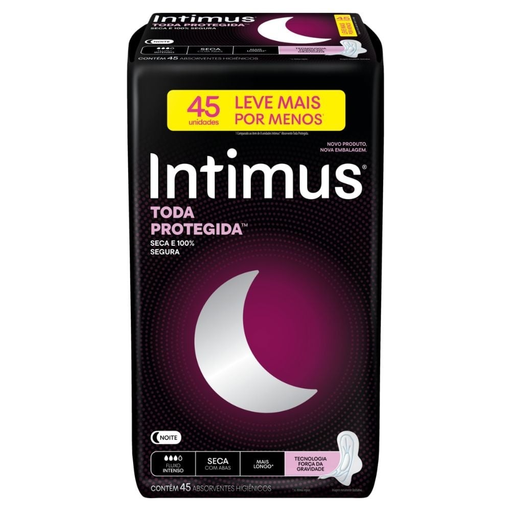 Absorvente Intimus Noturno Extra Proteção Fluxo Intenso Cobertura Seca Com Abas Com 45 Unidades em Oferta na Shopee
