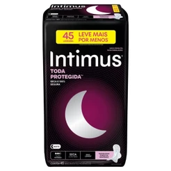 Absorvente Intimus Noturno Extra Proteção Fluxo Intenso Cobertura Seca Com Abas Com 45 Unidades