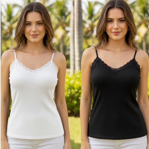 kit 2 RegataS Feminina Renda com Bojo e Alças Reguláveis