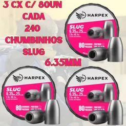 Kit 3x Chumbinho Harpex Slug 6.35mm .25 2,6g 40.1gr PCP
