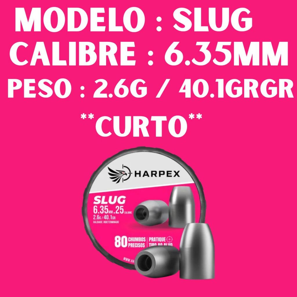 Kit 3x Chumbinho Harpex Slug 6.35mm .25 2,6g 40.1gr PCP