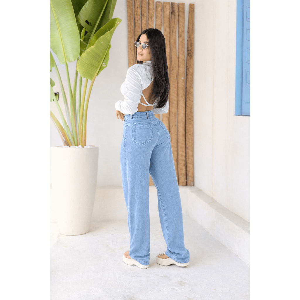 Calça Jeans Feminina Wide Leg Premium Cintura Alta Jeans Encorpado Conforto e Estilo