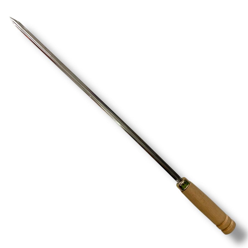 Kit 3 Espeto Fino Inox Para Churrasco Cabo Madeira Viel - 57cm