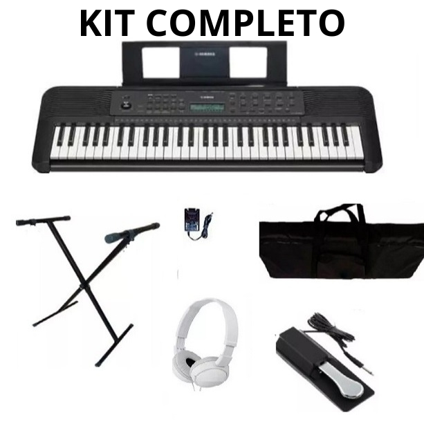 Teclado Musical Yamaha E283 Capa Pedal Suporte Fone