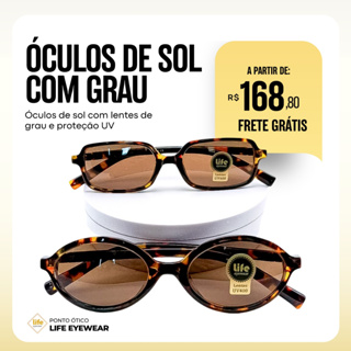 Óculos de Sol com Grau Proteção UV Feminino Vintage Oval e Quadrado em Acetato para Miopia, Hipermetropia e Astigmatismo em Oferta na Shopee