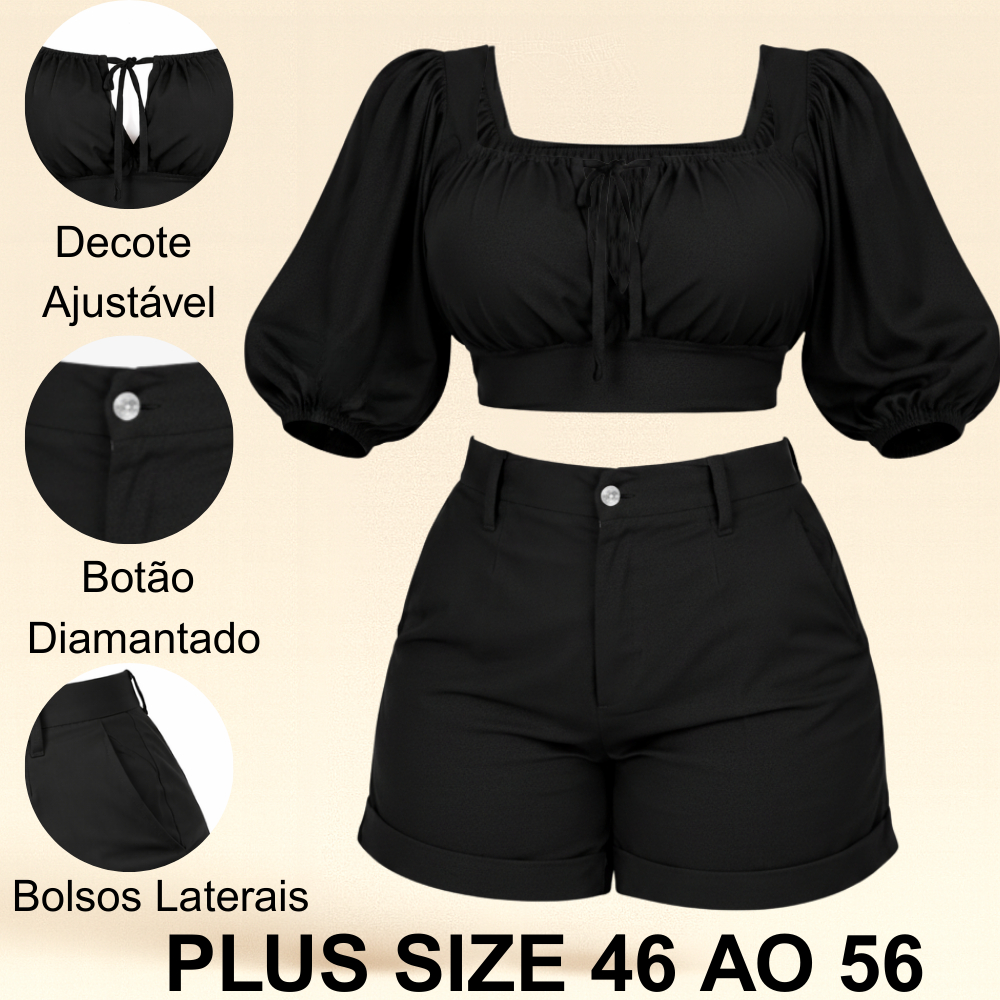 Conjunto Plus Size Cropped Regulável + Short Cintura Alta  Confortável Moda Feminina Verão 46 ao 56 em Oferta na Shopee