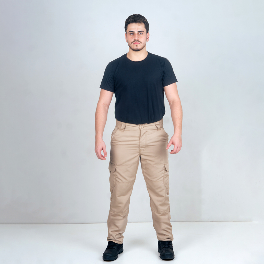 Calça Thrax Cargo Masculina 100% Poliéster em Ripstop Reforçada 6 Bolsos Coyote