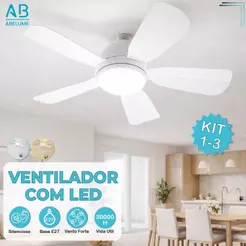 Ventilador de Teto LED 60W 80W 100W Lâmpada E27 Controle Remoto Bivolt Luminária ECO Bivolt