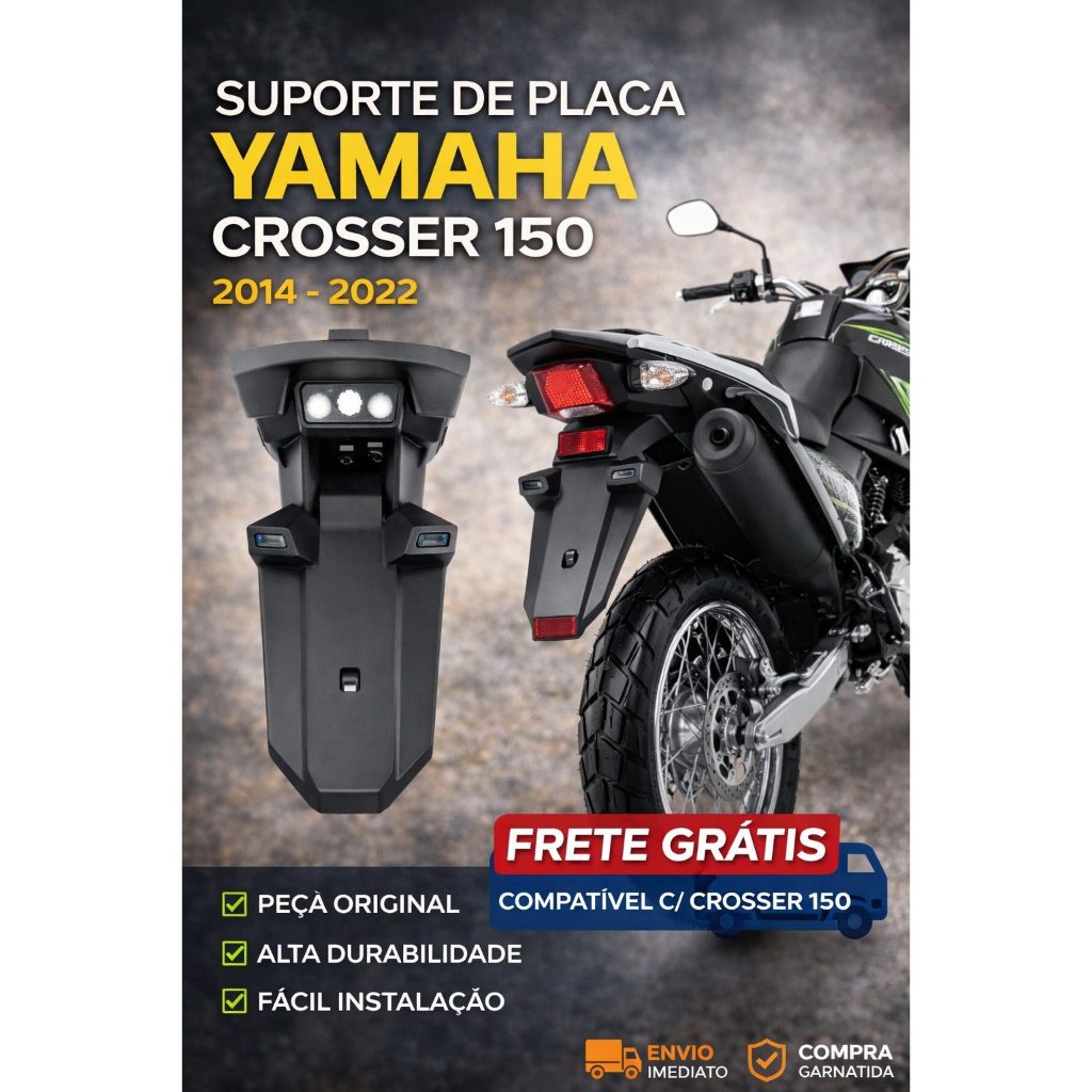 PARALAMA TRASEIRO SUPORTE LICENCA PLACA XTZ CROSSER 150 2014 - 2022