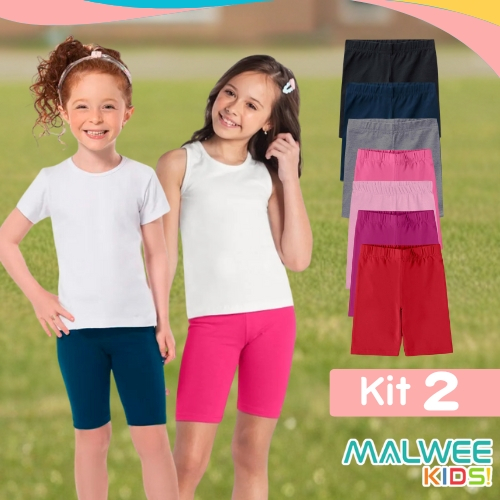 Shorts Infantil Menina Malwee Kit 2 Bermuda Ciclista Cotton Algodão Original Uniforme Escola em Oferta na Shopee