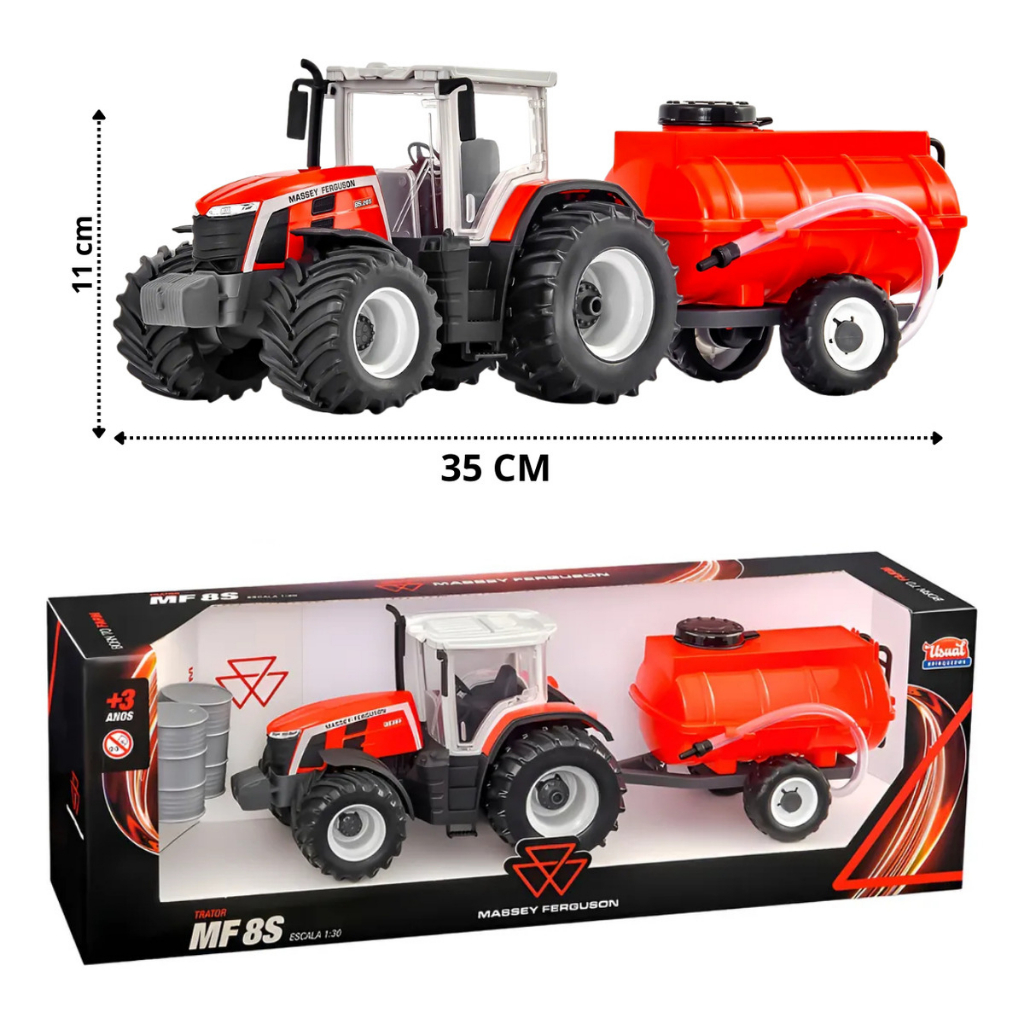 Miniatura Réplica Trator Brinquedo Tanque de Água Massey Ferguson Cor Vermelho