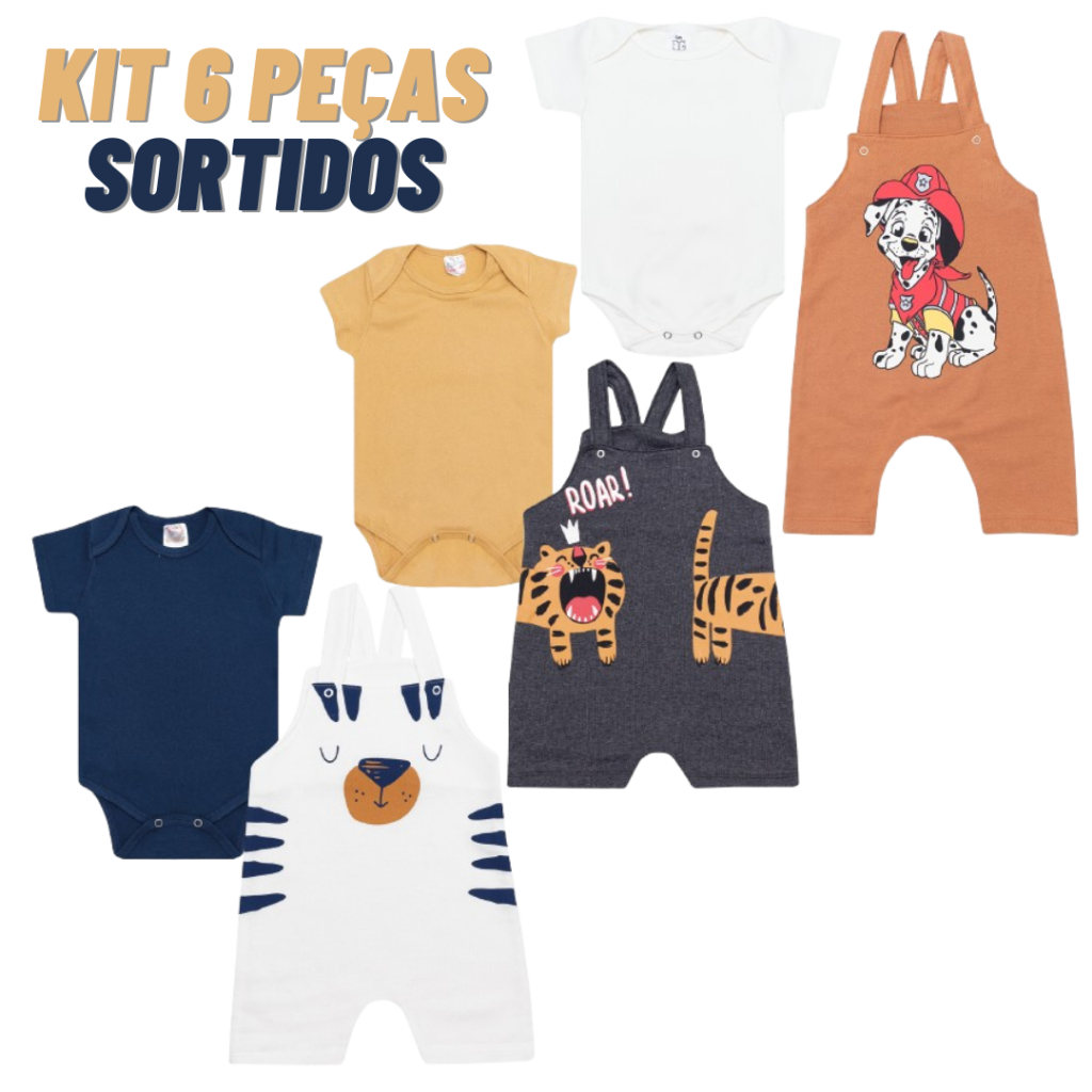 Kit Roupa De Bebe Conjunto 4/6 Peças Sortidas Jardineira E Body Curto Menino E Menina