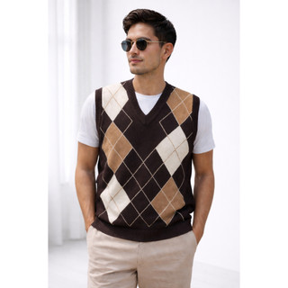 Colete Escocês Masculino Tricô Alta Qualidade Pullover Elegante Social Casual Premium