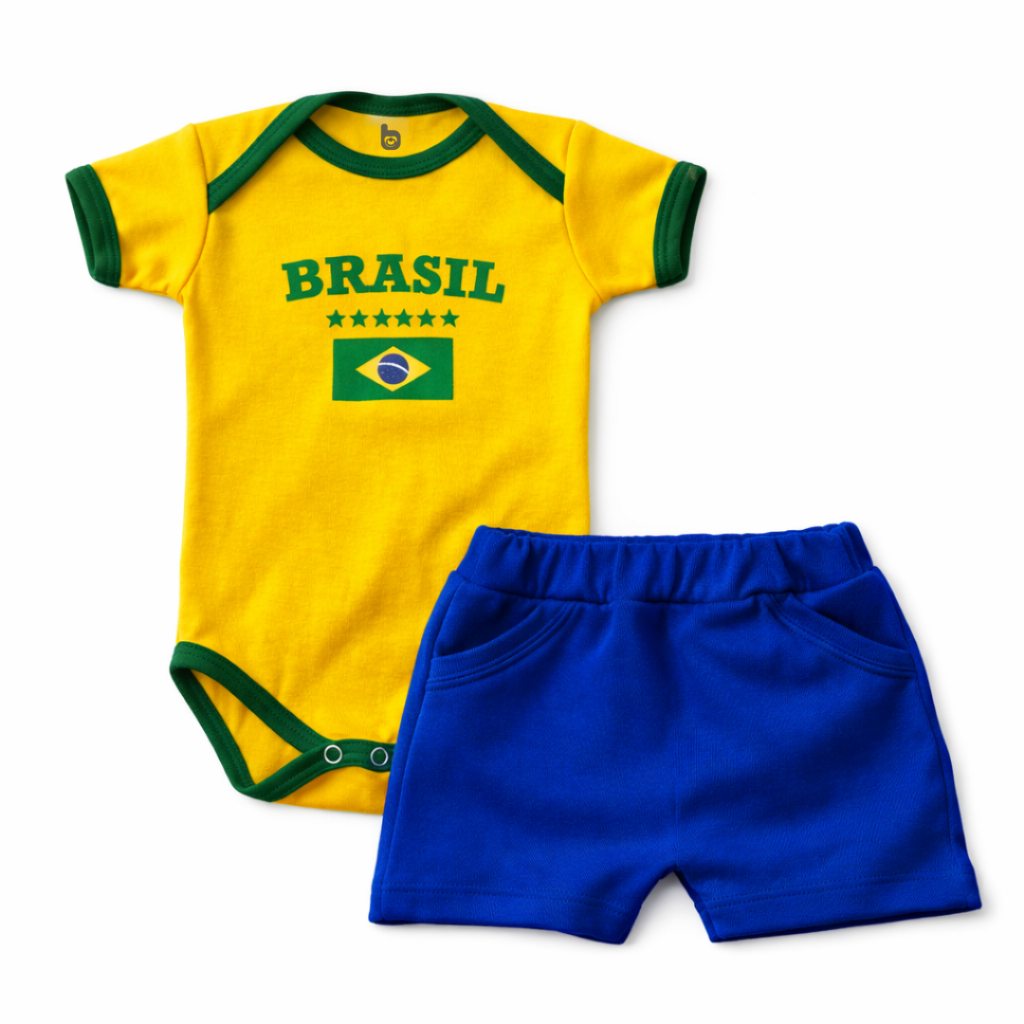 Body Infantil Brasil Copa do Mundo Conjunto Bermudinha.