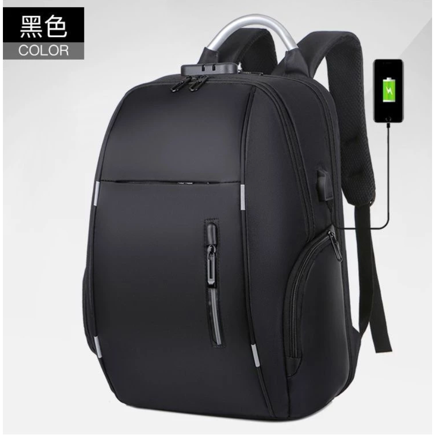Mochila Masculina Antifurto Trava com Senha e Entrada Usb Resistente Água Riscos Costura Reforçada