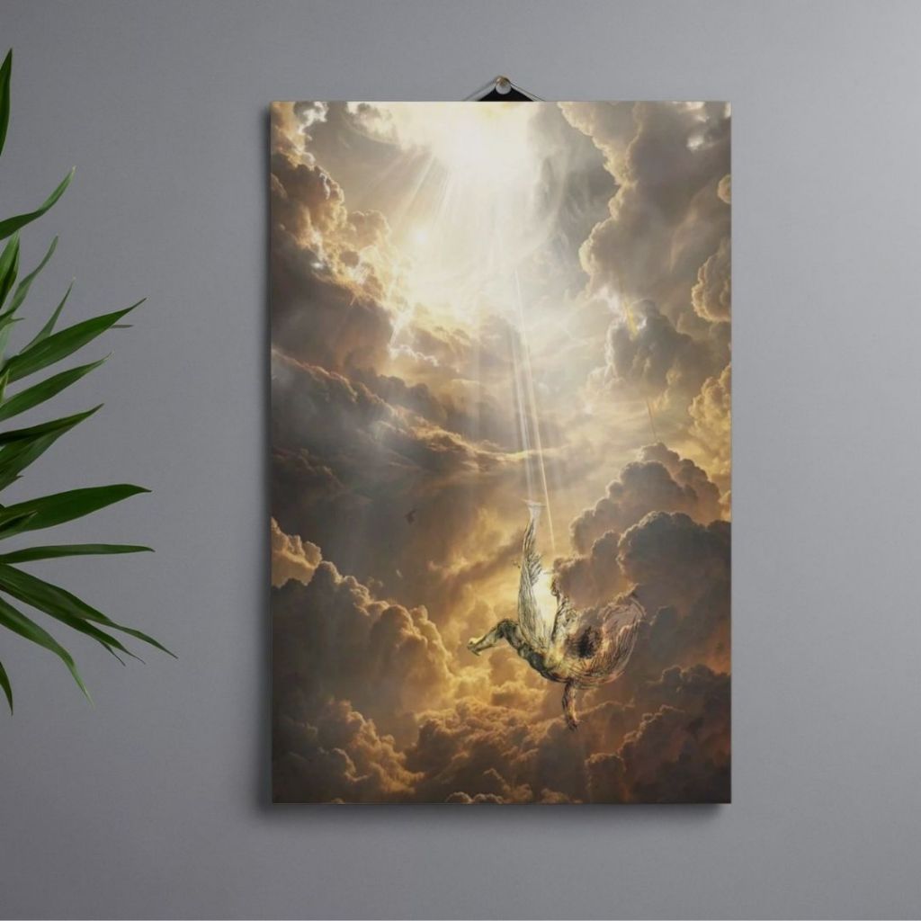 Quadro Decorativo Anjos no Céu e Anjo Caído MDF 3mm Dupla Face Arte Celestial Parede