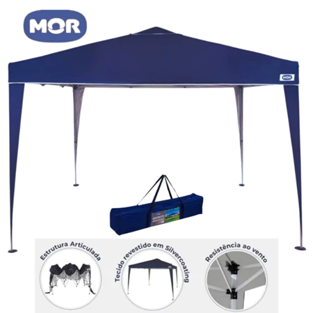 Gazebo Tenda Sanfonada MOR 3x3 X-Flex Oxford Azul FPS 100 Articulada Dobrável Praia Camping Jardim