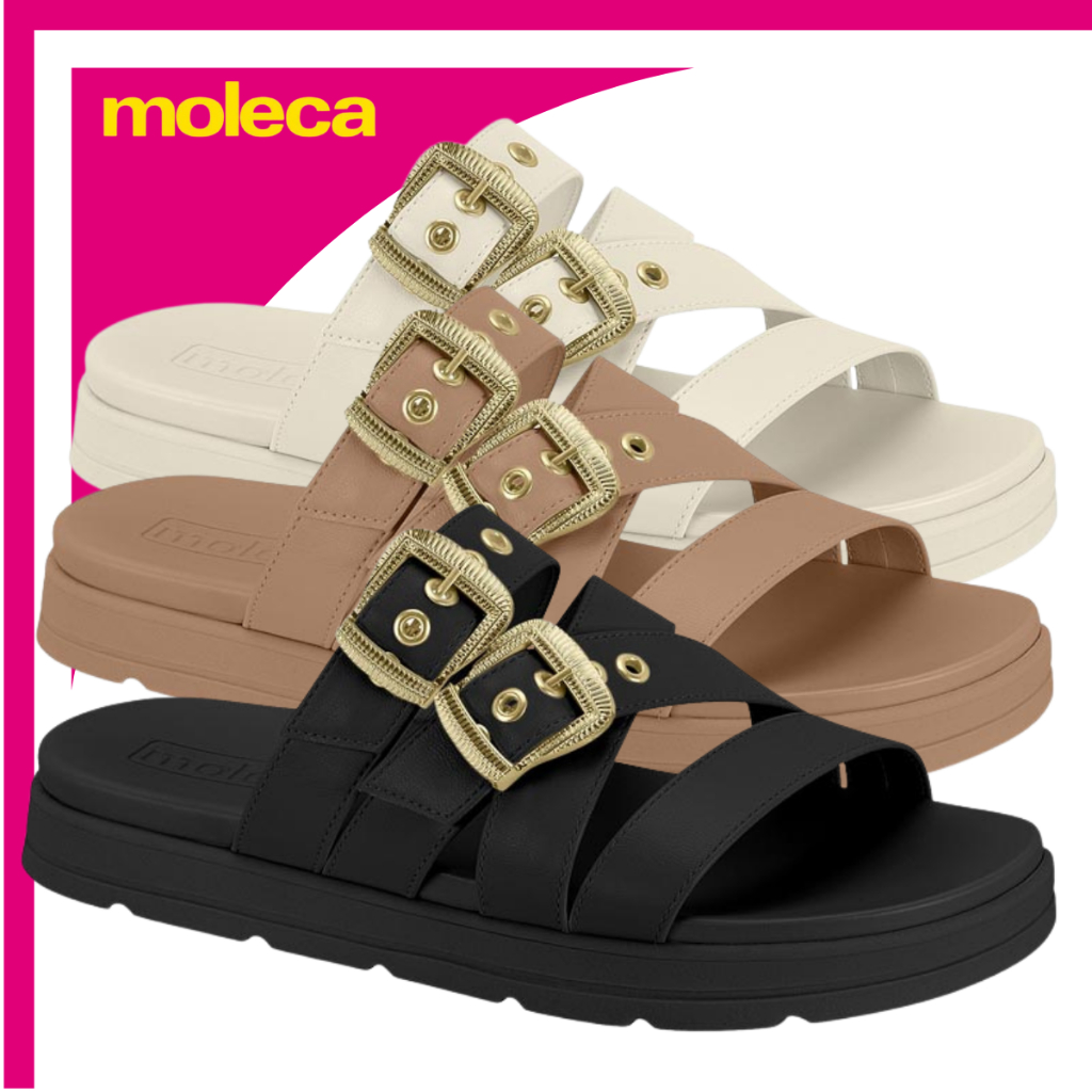 Papete Moleca Casual Sandália Feminina Flatform Tratorada Confortável Dia a Dia Fivela Dourada em Oferta na Shopee