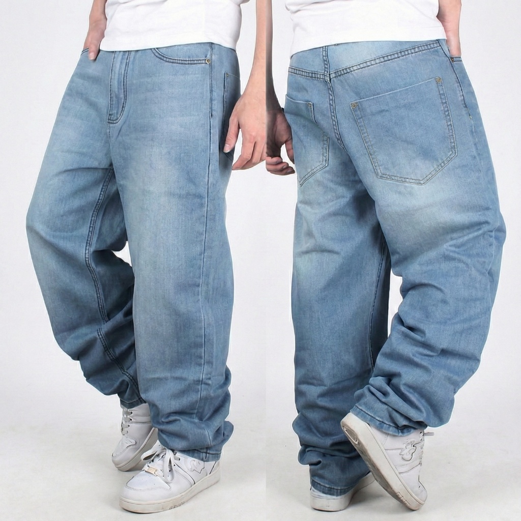 Calça Baggy Masculina Balão Larga e Reta StreetWear Estilosa Jeans Premium Azul Claro e Grafite em Oferta na Shopee
