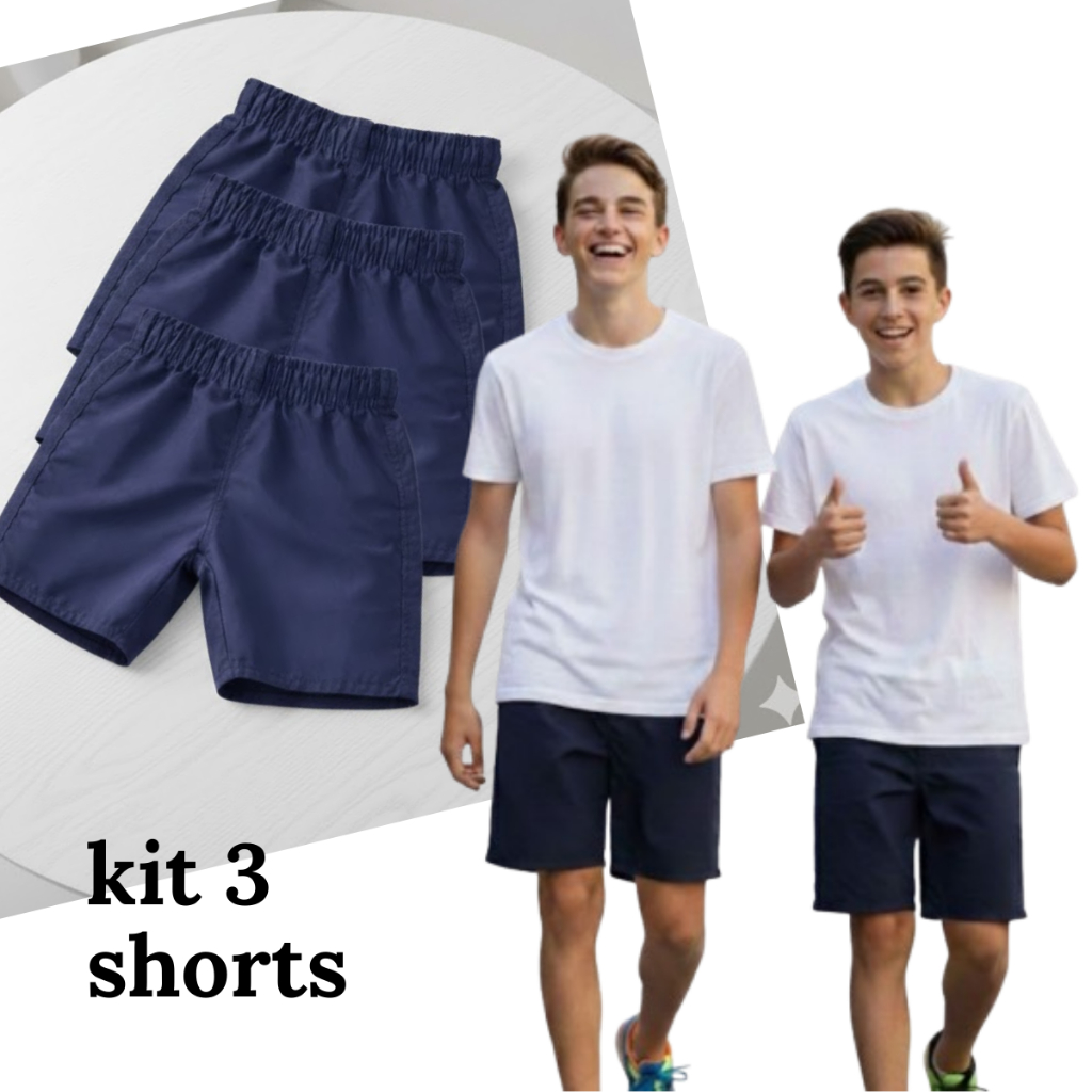 Bermuda Uniforme Escolar Tactel – Tamanhos 10 ao 16 – Confortável e Resistente – Pré e Adolescente