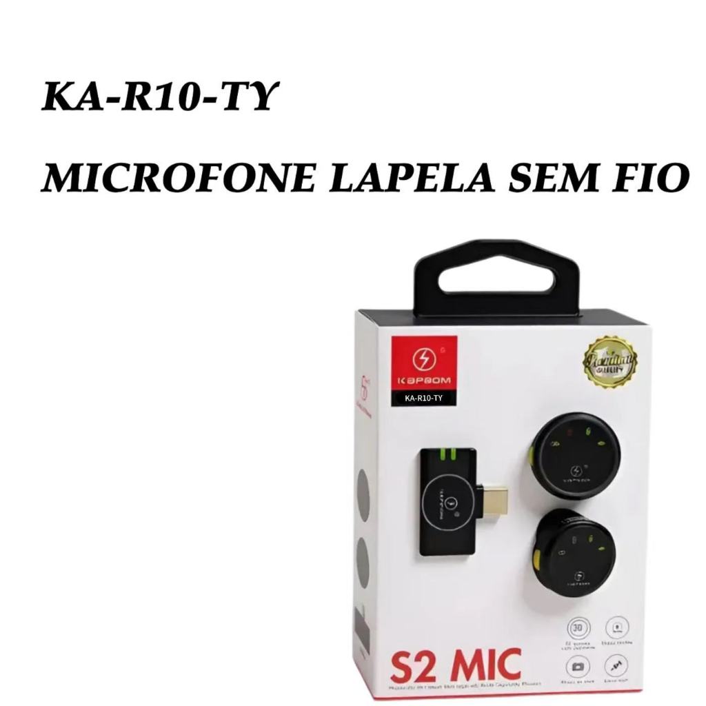 MICROFONE LAPELA SEM FIO-Kapbom KA-R10-TY Duplo Magnético TIPO-C