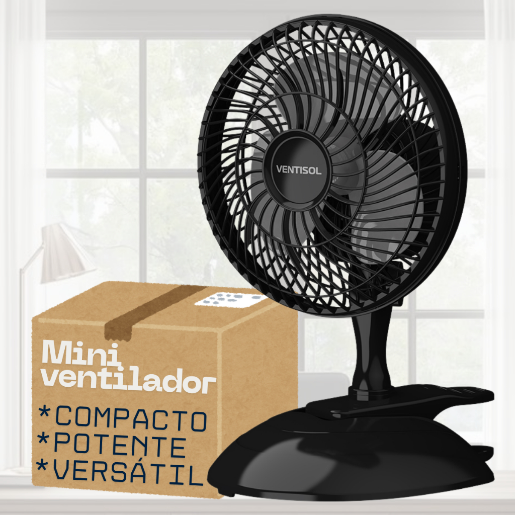 Mini Ventilador Ventisol 20cm 220volts Preto 2 em 1  Mesa ou Grampo Silencioso 2 Velocidades  Home Office quarto cozinha