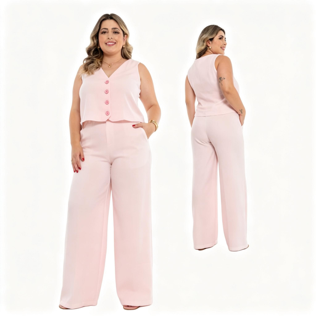 (064#PL) Conjunto Feminino Plus Size G1 Ao G3 Com 4 Botaos Em Alfaiataria em Oferta na Shopee