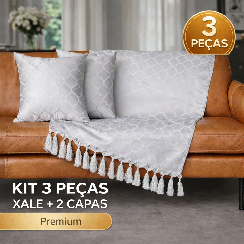 Kit Xale Jacquard para Sofá 1,40x1,80 + 2 Capas | Decorativo Premium