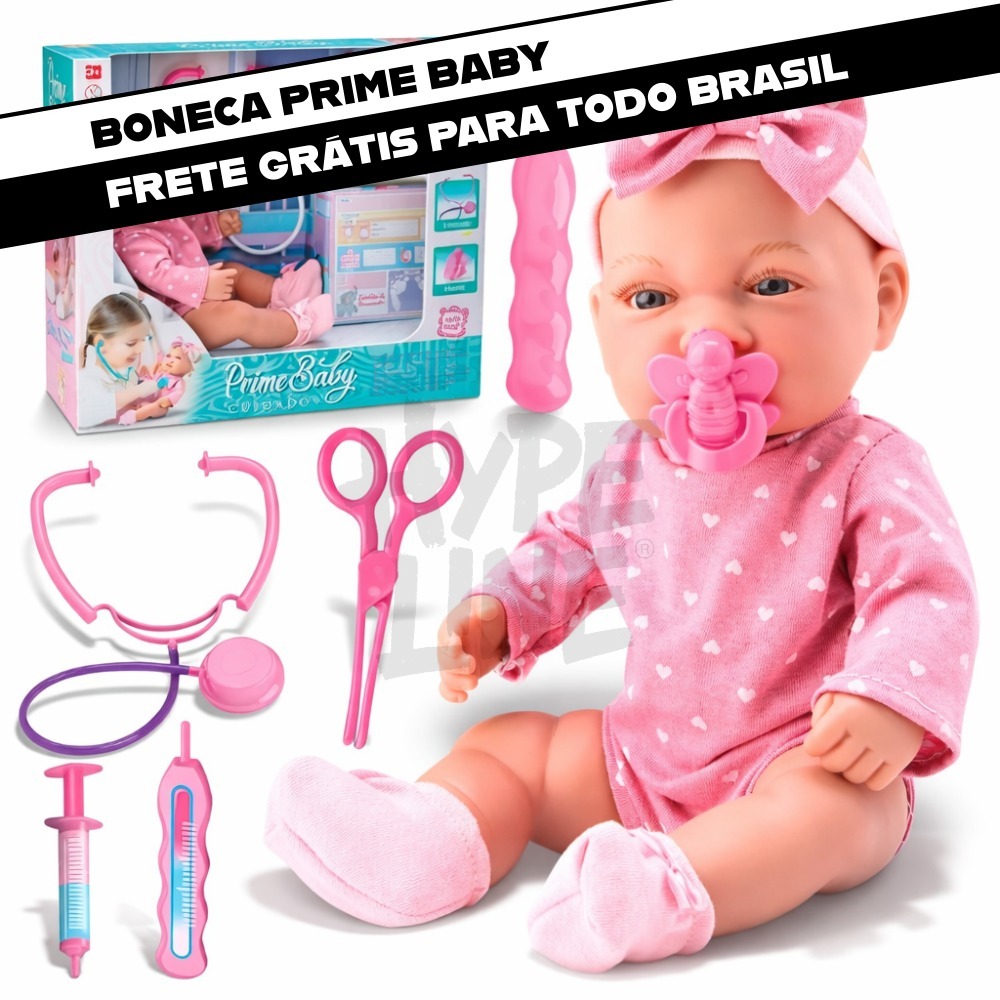 Boneca Prime Baby Cuidados Com Kit Médico Infantil Estetoscópio Termômetro E Ficha Consulta Bee Toys
