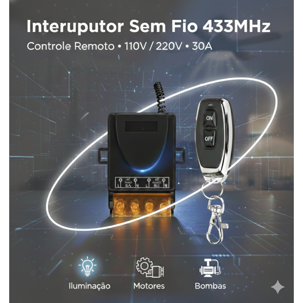 Interruptor De Controle Remoto Sem Fio AC 110V 220V 30A Para Dispositivo Liga/Desliga lâmpada Motor Iluminação