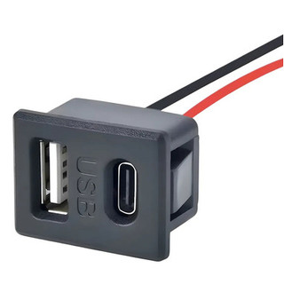 TOMADA USB PARA PAINEL DUPLO FÊMEA (TIPO-A E TIPO-C) PARA PAINEL AC 5V / DC 5v - 1,5 e 2A