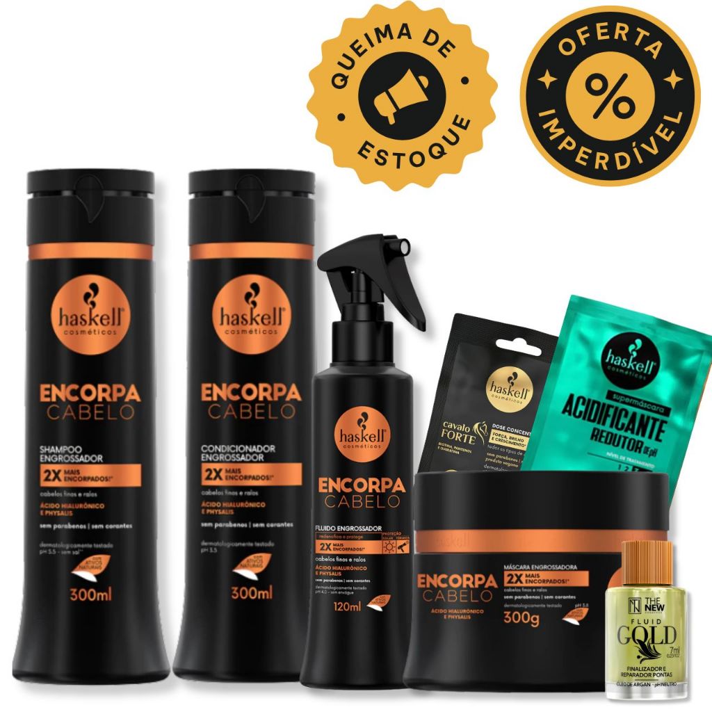 Encorpa Cabelo Haskell Kit Shampoo + Condicionador 2x300ml + Tônico 120ml + Máscara 300g