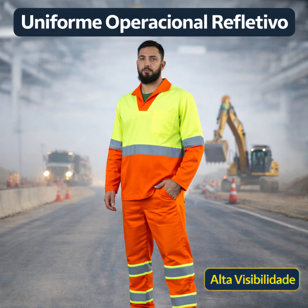 Conjunto Profissional Refletivo Calça e Camisa de Trabalho em Brim AltaVisibilidade Operacional em Oferta na Shopee