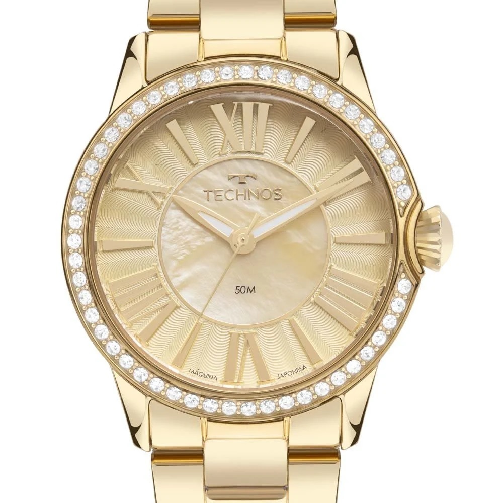 Relógio Technos Feminino St.moritz Dourado Champagne c/ Pedras Original Oferta 2035MYV/1X