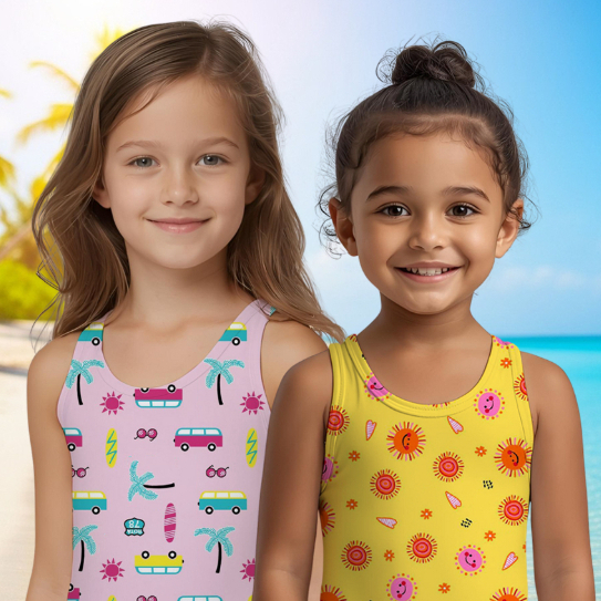 Maiô Body Infantil Menina Estampado e Liso Moda Praia Piscina Natação Dupla Camada Juvenil Kids