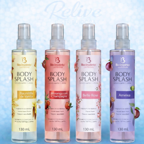 KIT 04 und Body Splash BIO INSTINTO PERFUME CORPORAL 130ML VANILLA - MORANGO - AMEIXA - BELLE ROSE