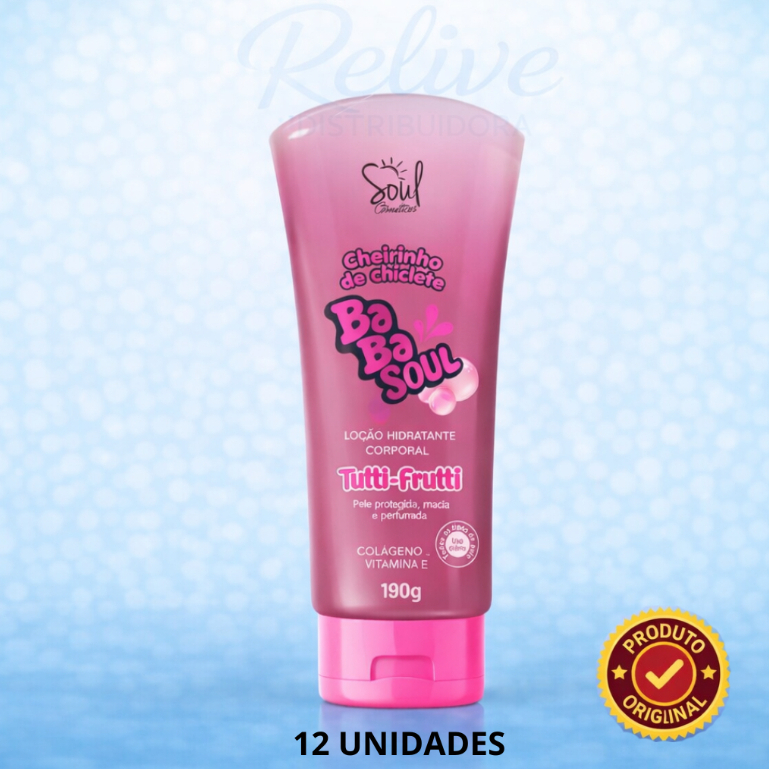 KIT 12 BISNAGA HIDRATANTE CORPORAL BABASOUL - 190g - FRAGRÂNCIA TUTTI-FRUTTI  CHEIRINHO DE CHICLETE