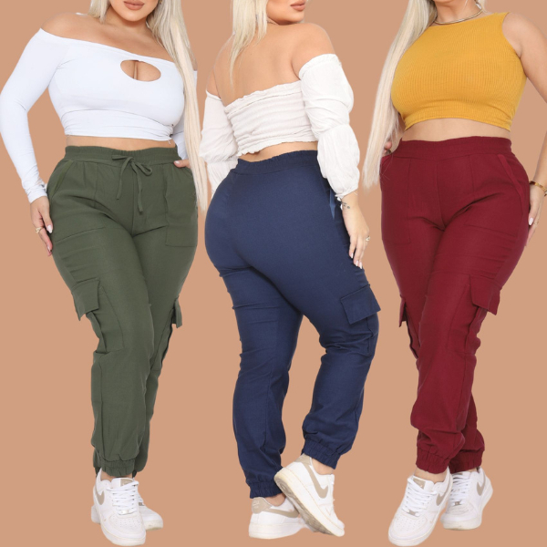 Calça cargo feminina bengaline com bolso lateral. em Oferta na Shopee