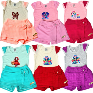 kit 12 Peças Infantis Com Estampas Sortidas 6 Conjuntos de Blusinha e SHORT Saia Confortaveis Moda verão em Oferta na Shopee
