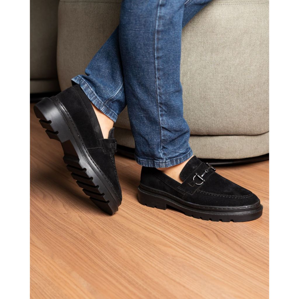 Sapato Social Mocassim Masculino Em Camurça Santorini Solado Costurado Elegante Oxford Festa Escritório