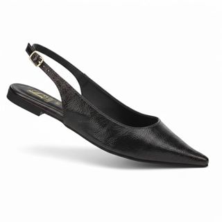 Sapatilha Bico Fino SlingBack com Fivela Verniz Texturizado Confortável Fashion 4130 em Oferta na Shopee