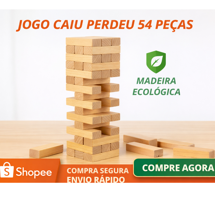 Jogo de Madeira Caiu Perdeu -TORRE MALUCA - Ecológico e Durável, Desenvolve Habilidades, 1 Jogo em Oferta na Shopee