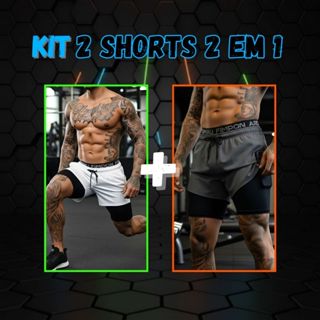 Kit 2 Shorts 2 em 1 Masculina Esportiva Academia Treino Crossfit Top 01 em Oferta na Shopee