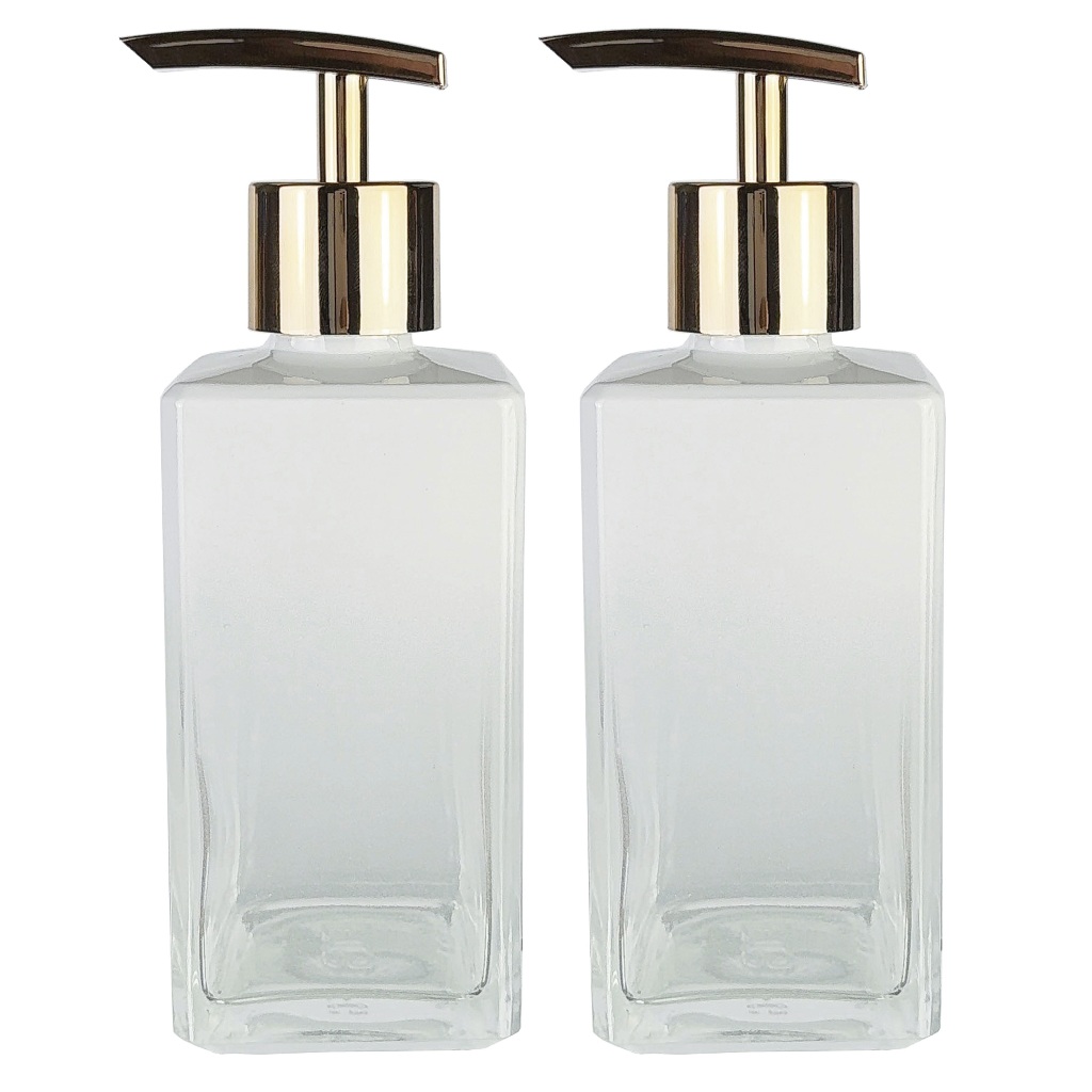 2 Vidro Square Branco Saboneteira Válvula Pump Super Luxo em Oferta na Shopee