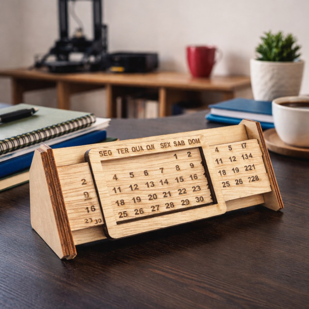 Calendário Infinito Mesa Mdf Decorativo Bancada Recepção Escritório Casa Madeira Permanente Perpétuo