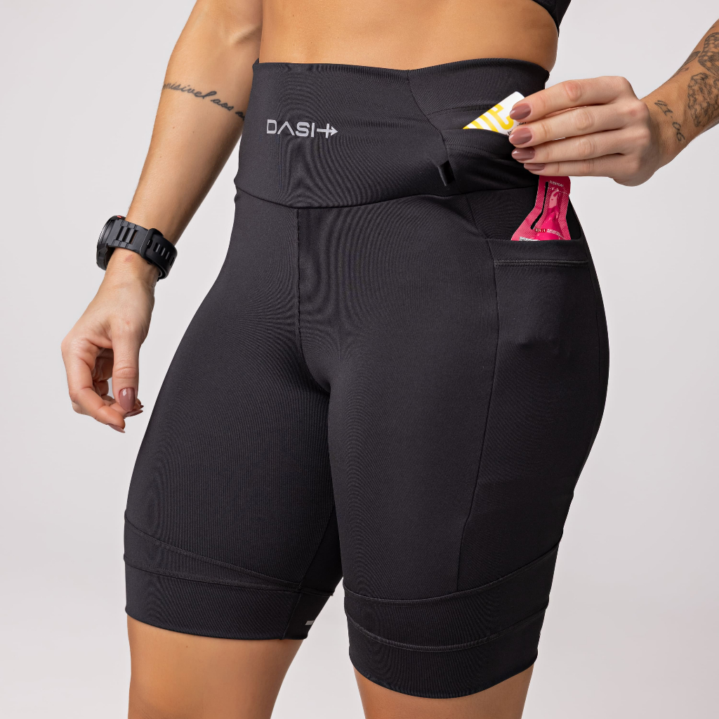 Bermuda Baixa Pace 6 Bolsos Funcionais – Celular, Garrafa e Gel – Ajuste Seguro – Corrida e Bike