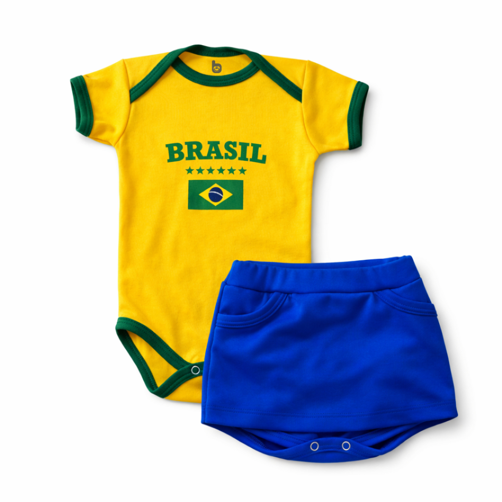 Conjunto de Bebê Infantil Brasil Copa do Mundo 100% Algodão. em Oferta na Shopee