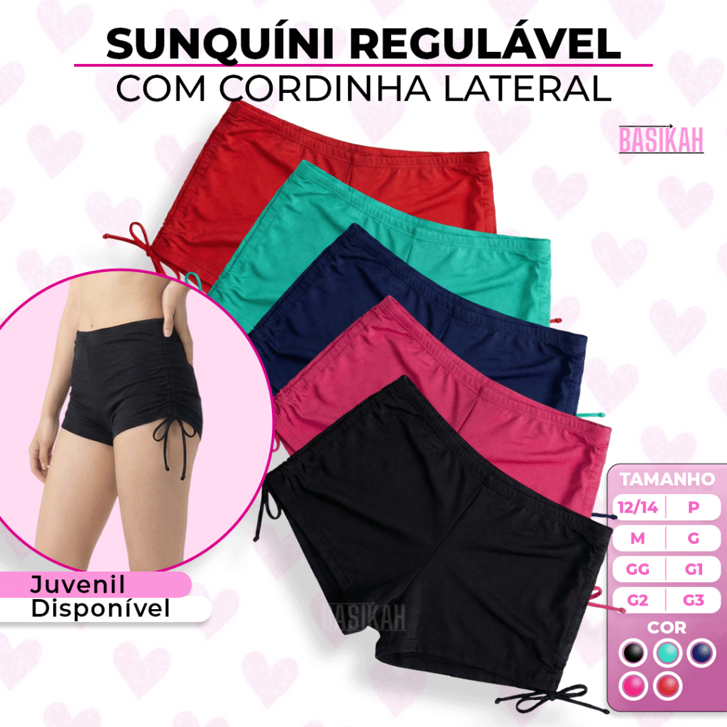 Biquíni Sunquini Calcinha Praia Shorts Cordinha Regulável Cintura Média Suplex em Oferta na Shopee