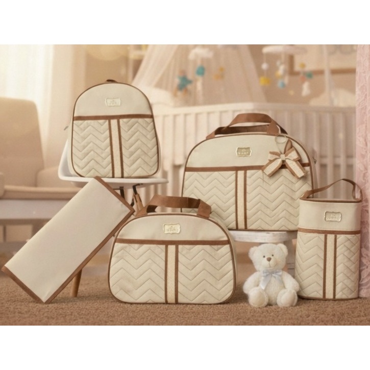 Kit de Bolsas Mala Maternidade 5 peças Menino ou Menina Varias Cores