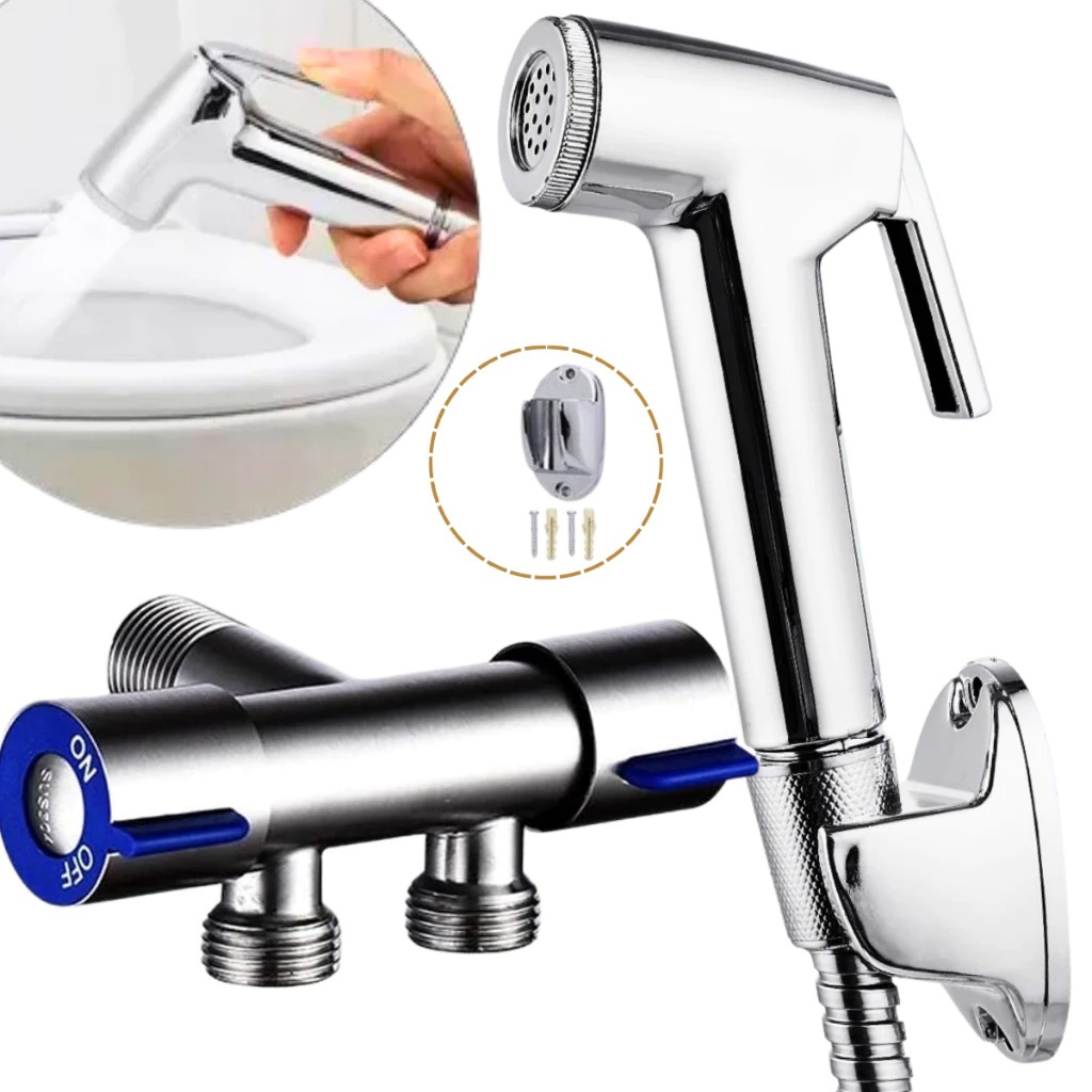 Ducha Higienica Gatilho + Mangueira + Suporte Para Banheiro Registro Aço Inox de Metal